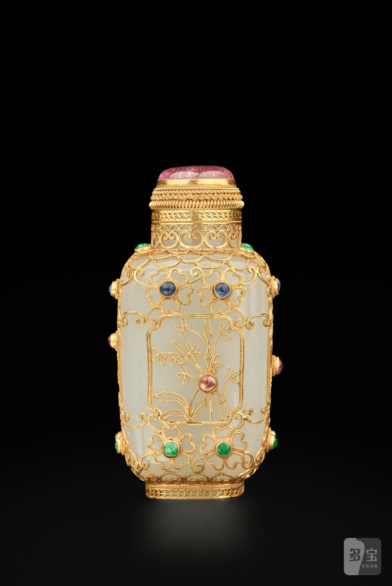 TABATIÈRE EN JADE BLANC ORNÉE DE PIERRES DURES ET DE FILS DORÉS  CHINE - 图1